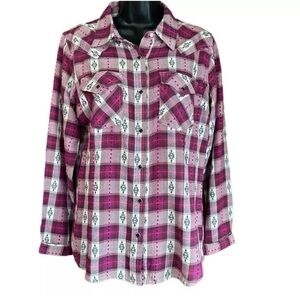 Wrangler Retro Pink Plaid Snap Button Top Size M